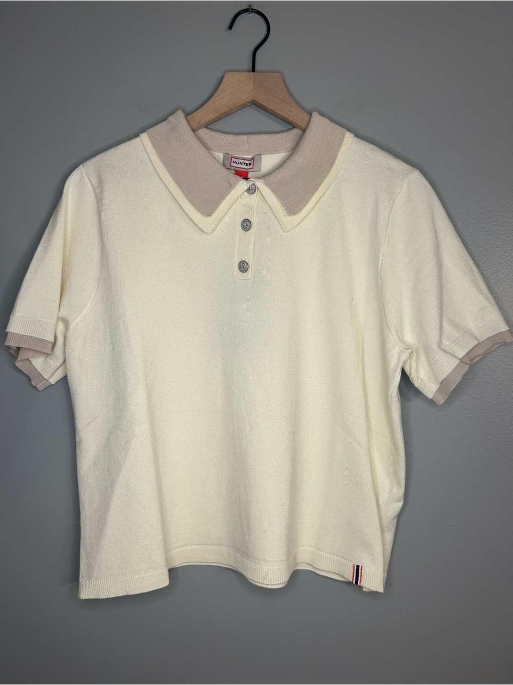 *NWT* Hunter Women’s Contrast Trim Polo Sweater in Cream and Tan, Size Large - Picture 4 of 14